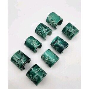 Ponderosa Pine 8 Napkin Rings Eddie Bauer Forest Cabin Dining Set Green Ceramic